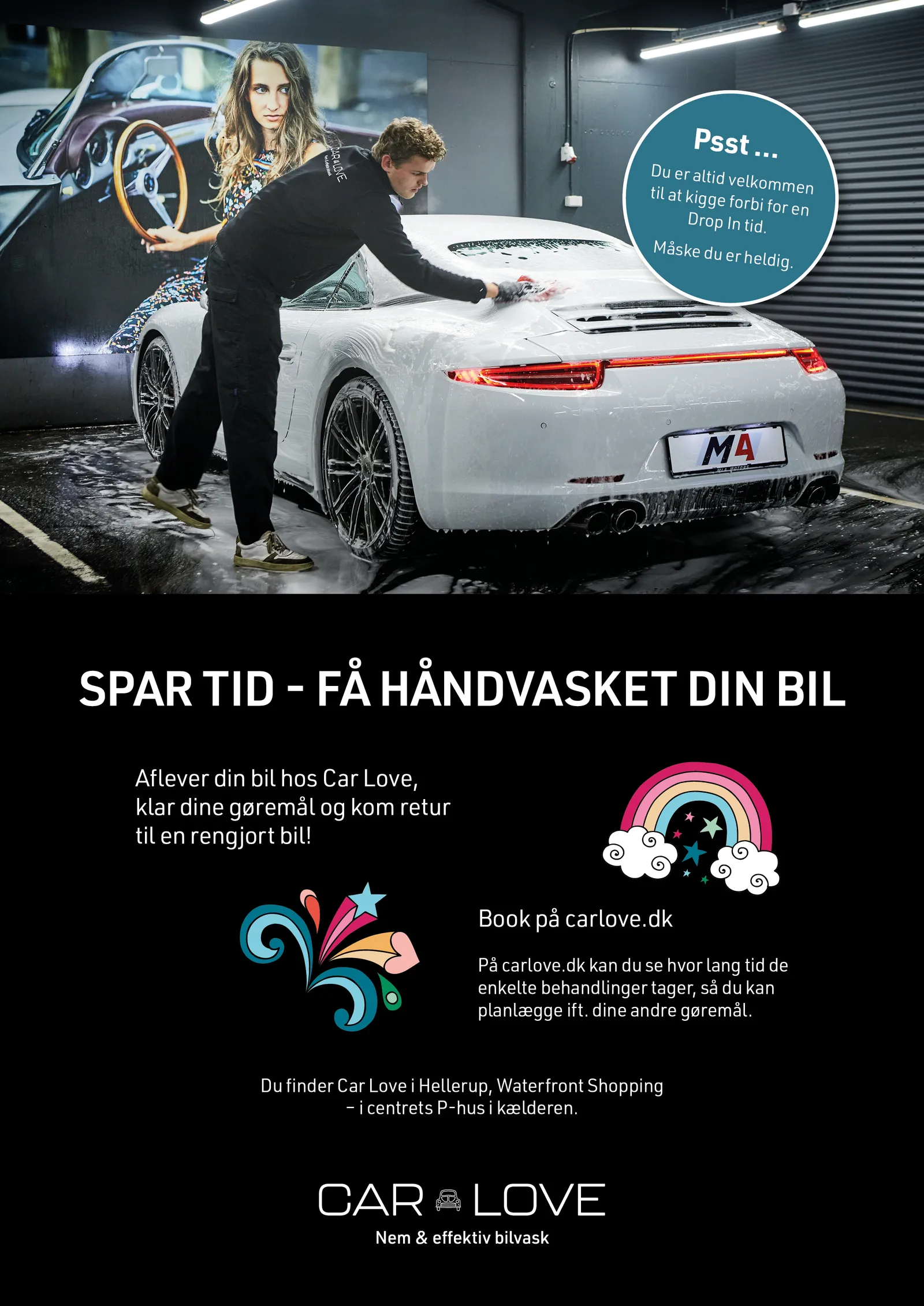 A-skilt: Spar tid – få håndvasket din bil