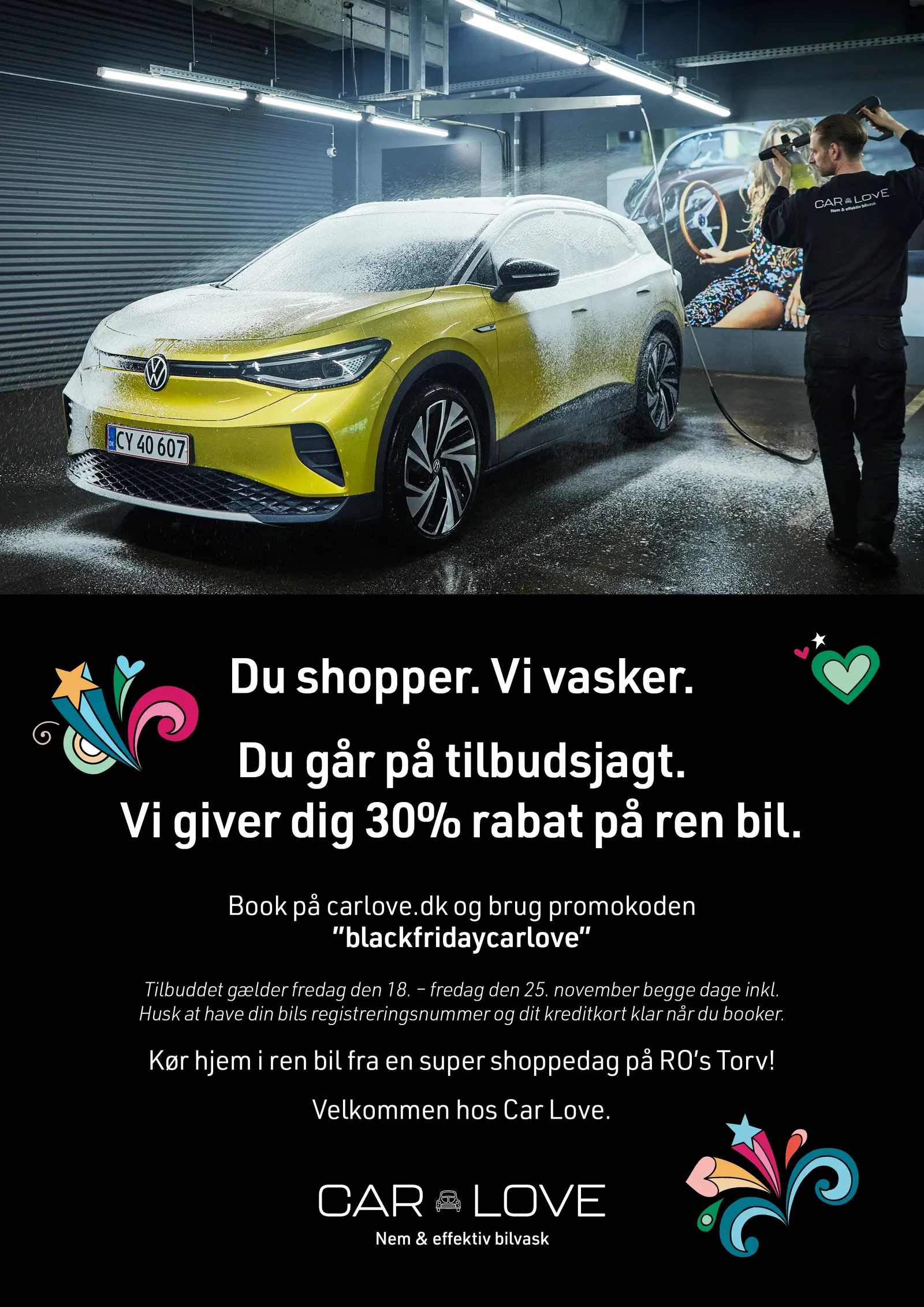 A-skilt til Black Friday: Du shopper. Vi vasker.