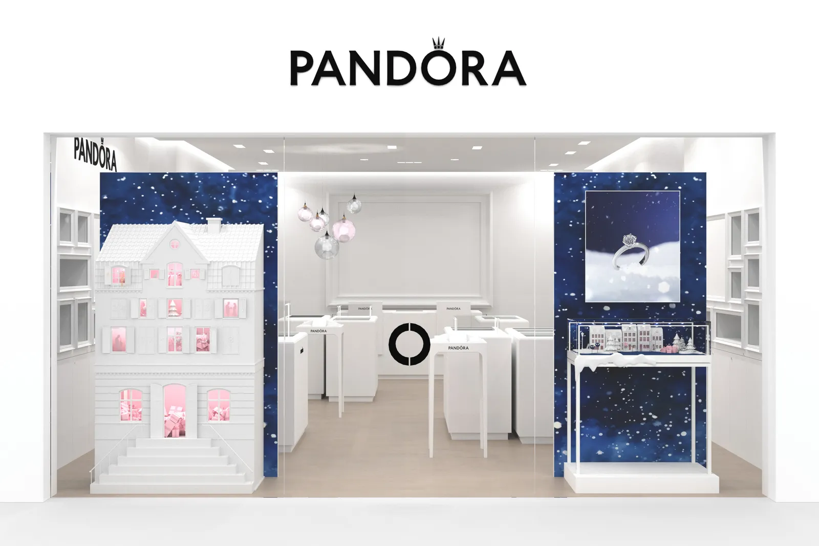 Pandora-butik med Holiday House i vinduerne